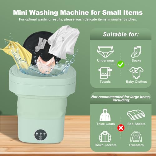 Mini Portable Washing Machine, 9L Foldable Washer with 3 Modes, Ideal for Baby Clothes, Underwear, Socks, Space-Saving Design for Home, Apartment, Hotel, Camping & Travel (Green) by GleeGearNex - Image 6