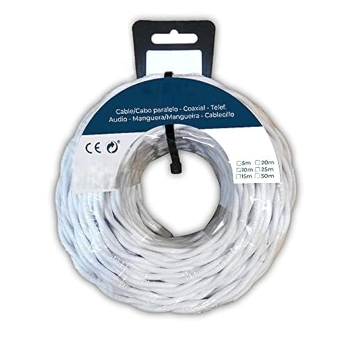 Fil textile tressé blanc 2 x 1 mm VoltShine pour restaurer une lampe ou créer un lustre de salon