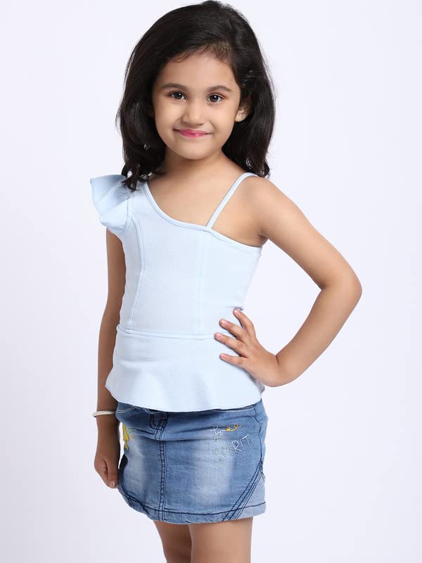 Image of ELEVANTO Crop top for Kids|One Side Off Shoulder Half Sleeve Crop top for Girls Crop top|Short Sleeve Summer Crop top for Girls-E19