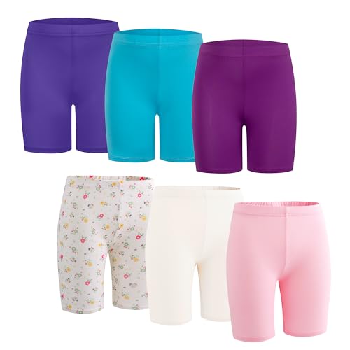 6 Pack Girls Dance Shorts Breathable Bike Shorts for Sports Play Underdress 3-12Y