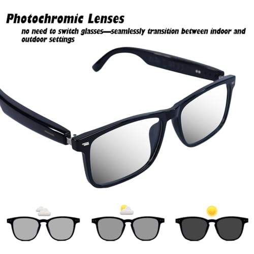 Image of AI Smart Glasses, Anti Blue Light Bluetooth Translation Glasses with 164 Hands-Free Calls & Audio Multifunctional Smart Sunglasses for Men Women Travel Trade Business (KL07-Black-Color-Change-Lens)
