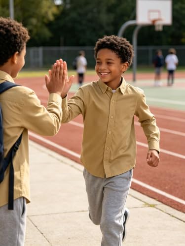 Image of DHTS Boys' Dress Shirts Toddle Boy Long Sleeve Uniform Shirt for Kids