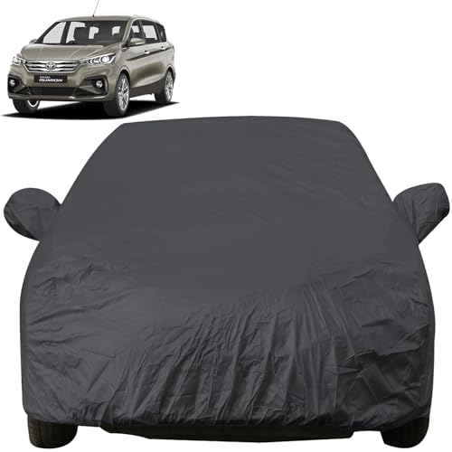 Image of Autofact Car Body Cover with Mirror Pockets Compatible for Toyota Rumion (Triple Stitched, Bottom Fully Elastic, Dark Grey)