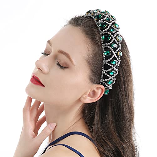 Qianxuan Crystal Rhinestone Headbands For Women White Pearl Headbands For Girls Padded Headband Black Velvet Jewelry Chain Hairband Handmade Pearly Flower Retro Filling Diamond Hair Accessories #TOP1