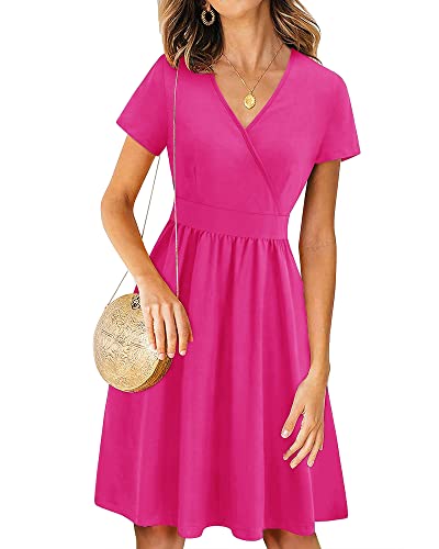 Image of VOTEPRETTY Women's Short Sleeve V Neck Wrap Dress Summer Casual Floral Sundress with Pockets