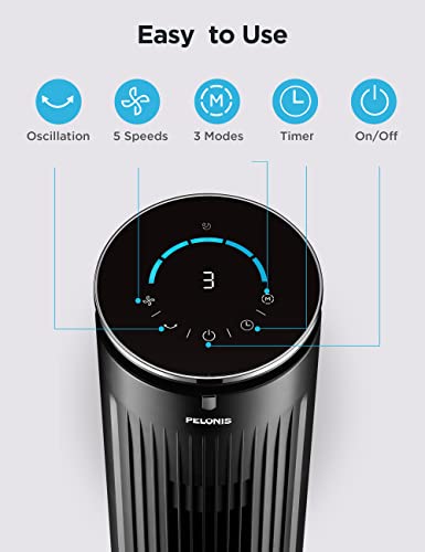 Image of PELONIS 42'' Oscillating Tower Fan with Aromatherapy Diffuser, Remote Control, 5 Speed Settings with 3 Modes LED Display for Bedroom Home Office Use, Black