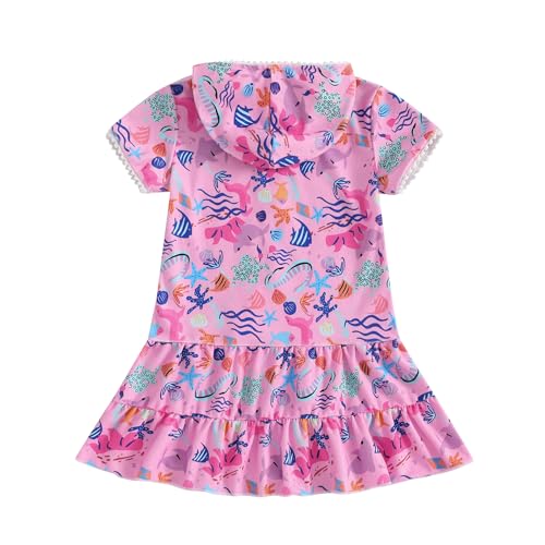 Girls Hooded Terry Coverups Zip Up One Piece Swimsuits Sea Animals Print Short Sleeve Ruffle Swim Cover Up Swimwear2