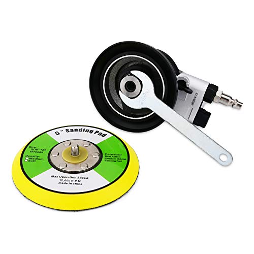 Professioneller Exzenterschleifer Druckluft, Hochleistungs-Doppelwirkungs-Pneumatikschleifer Polierer mini mit Klettverschluss, 10000 U/min (Silber 125mm)