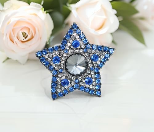 Image of Gyn&Joy Gunmetal Tone Blue Grey Colored Crystal Rhinestones Twinkle Star Brooch Pin