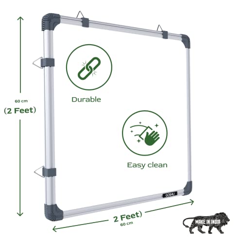 Image of GOSHU Non Magnetic 2 feet x2 feet Double Sided White Board and Chalk Board Both Side Writing Boards Includes Non-Magnetic Duster, One Black Ink Marker and 30cm Scale (2x2 feet, Pack of 4 Items)