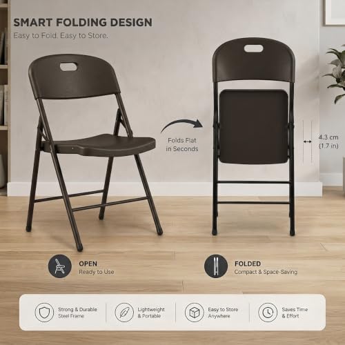 Image of MRC Metal Folding Chair Seat Upholstered Leatherette for Space-Saving Design for Home, Office, and Dorm Rooms Kitchen,Work,Sturdy,Garden (1, Curve Folding Black)