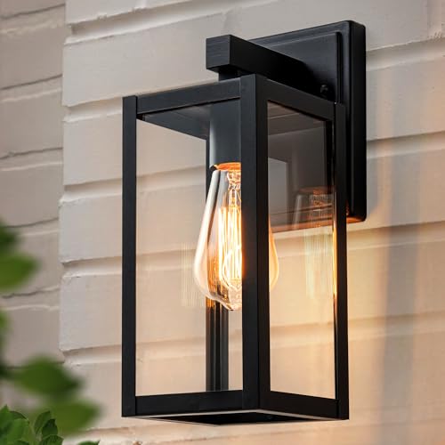 FTL Applique Murale Exterieur E27,Max 60W, Lanterne Murale Exterieur avec Abat Jour en Verre Transparent,Moderne Porche Éclairage Mural d'Extérieur,Noir Mat...