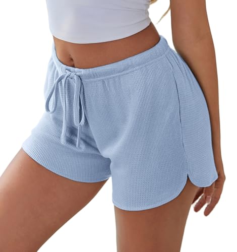 Image of Ekouaer Womens Waffle Knit Pajama Shorts Soft Drawstring Lounge bottoms Casual Workout Shorts with Pockets