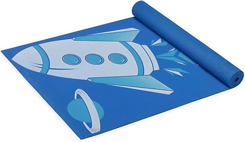 Gaiam Kids Yoga Mat Exercise Mat, Yoga for Kids with Fun Prints - Playtime for Babies, Active & Calm Toddlers and Young Children, Blue Rocket, 3mm