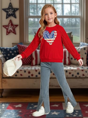 Image of CAZYCHILD Girls 4th of July Shirt Boys USA Tshirt Kids American Flag Sweatshirt Patriotic Pullover Tee Tops