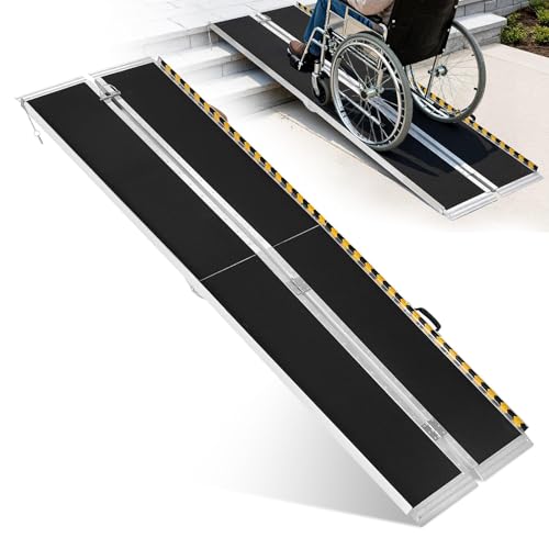 8FT Portable Wheelchair Ramp, with Handle 30'' Wide 800LBS Capacity Wheel Ramp Scooter Ramps, for Home, Steps, Stairs, Doorways, Curbs, Portable Aluminum Foldable Mobility Scooter Ramps by WildVenture - Used condition - CA$395.76