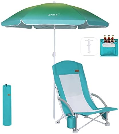 Nice C Beach Chair, Beach Chairs for Adults with Umbrella and Coo...