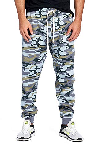 PROGO USA Men's Joggers Sweatpants Basic Fleece Marled Jogger Pant Elastic Waist (Medium, Slade Camouflage)