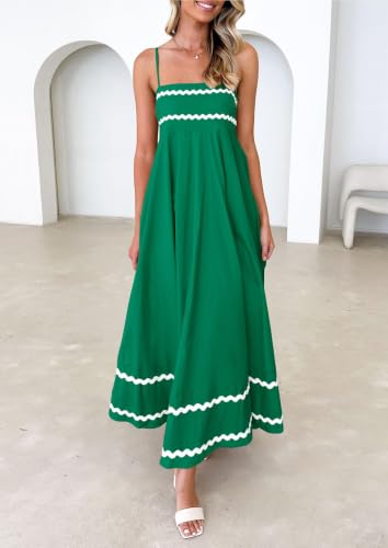 Image of PRETTYGARDEN Women's 2026 Summer Flowy Maxi Dress Casual Sleeveless Spaghetti Strap Ruffle Beach Long Dresses