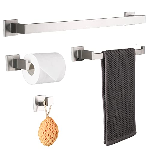 DUFU 4 Pezzi Porta Asciugamani Set di Accessori di Ferramenta di Bagno di Parete, per Salviette, Carta Igienica, Ganci Acciaio Inossidabile Argento Spazzolato