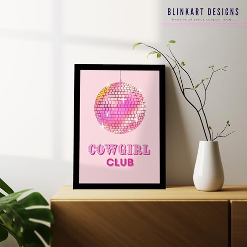 Image of BLINKART Pink Cow Girl Club Abstract Wall Art Painting Print Design Aesthetic Wall Decor Photo ArtWork Frame Decoration Hanging For Home Bedroom Living Room Office Wall Decor (13 * 10 inches) T0027