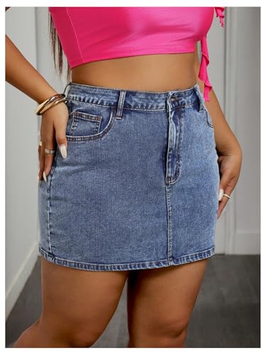 Floerns Women's Plus Size Bowknot Denim Skirts High Waist Stretchy Y2k Short Jean Skirts2