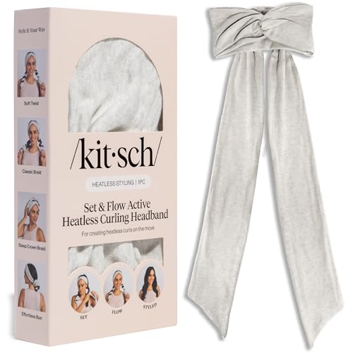 Kitsch Set & Flow Active Heatless Curling Headband For Women Achieves Heatless Curls Overnight No Heat Damage | Heatless Curlers with Flexible Fit | Great During Gym Travel - Heather Gray 1pc