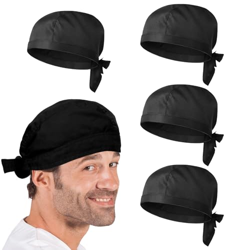 Photo de Huybaa 4 Pièces Toque de Chef Cuisinier, Bandana Chef Ajustable Chapeau, Calot de Cuisine Idéal pour Restaurants, Cuisines, Boulangeries, Cafés,Hôtel et Supermarché