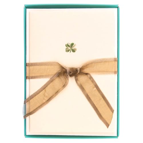 Image of Graphique Shamrock La Petite Presse Boxed Notecards, 10 Embellished Gold Foil Blank Cards with Matching Envelopes and Storage Box, 3.25 inch x 4.75 inch