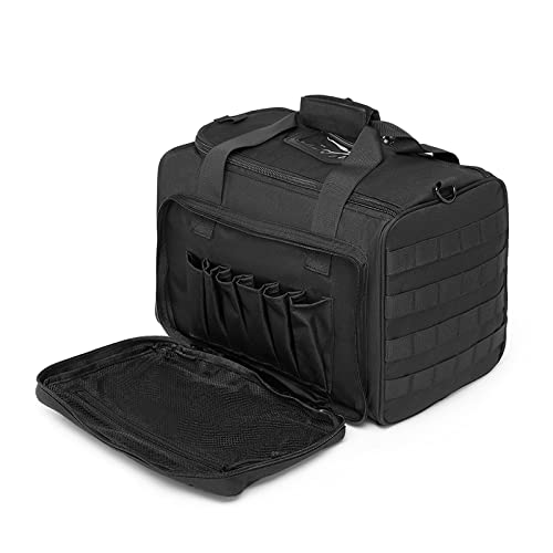 Tactical Gun Range Bag for Handguns Pistols and Ammo Large Shooting Range Duffle Bags for Magazine Shooting Gear Accessories Deluxe padded gun bag for Hunting Shooting Range Sport Competetion (Black)