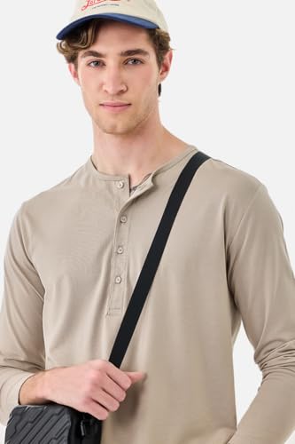 Image of SNITCH Men's T-Shirt | Regular Fit Henley Neck Full Sleeve Solid Pattern | Stretchable Rayon Cotton Spandex Blend Breathable Fabric for Casual & Everyday Wear