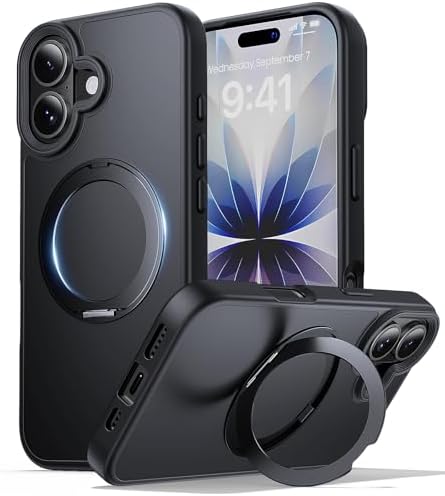 for iPhone 17 Case with Stand Black, Fits MagSafe Ring, Military-...