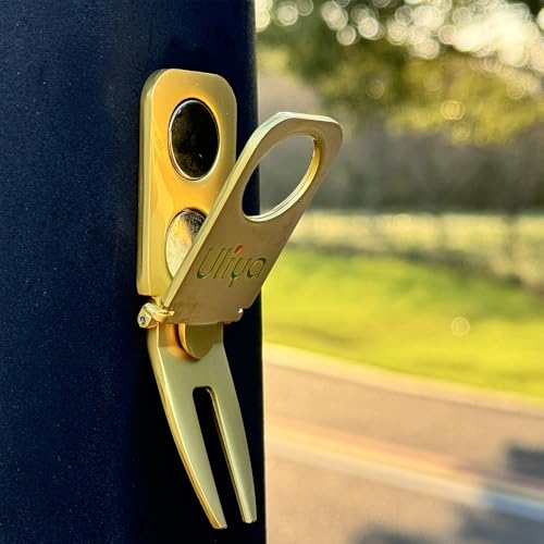 Uliya 【Upgraded】 Magnetic Golf Holder Golf Divot Marker Tool Portable Golf Cart Holder Clip Multipurpose Golf Accessories Portable Rest for Golf Cart (1, Gold)