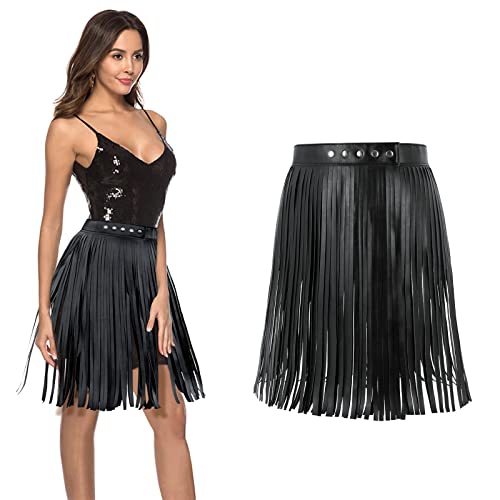 Yogopro Falda de Borlas para Mujer Cinturón de Cuero de PU Falda Borlas Festival Falda Gótica Ajustable Falda Borlas para Mujer Festival Corto Adecuado para Festival Música Cena Cosplay Cover