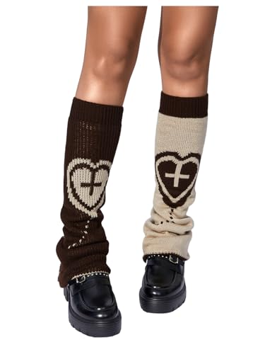Image of RoseSeek Women's 1 Pair Y2K Bow Front Lace Trim Leg Warmers Ribbed Knit Over Knee Pile Leg Warmers Long Socks
