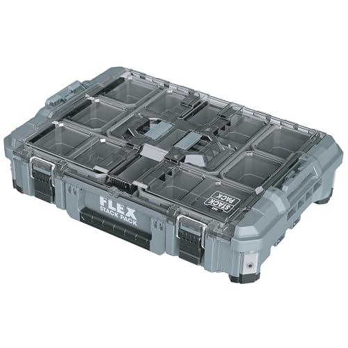 Flex - Stack Pack Big Organizer - Made of Impact Resistant Plastic with Aluminium Reinforced Corners, Metal Latch and More - 531467 - Organiser Storage for Tools Set and Accessories