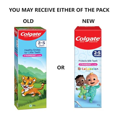Image of Colgate Kids Tiger Toothpaste for 2-5 Years - 80gm, Tooth Paste with 50% Lesser Abrasive Formula for Protecting Against Cavities (Strawberry Flavour)