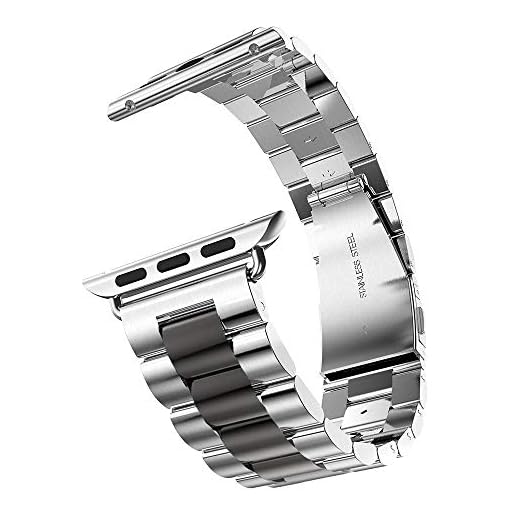 eLander Stainless Steel Metal Strap Business Replacement Band for Apple Watch Series 1 2 3 4 (42mm and 44mm Silver and Black)