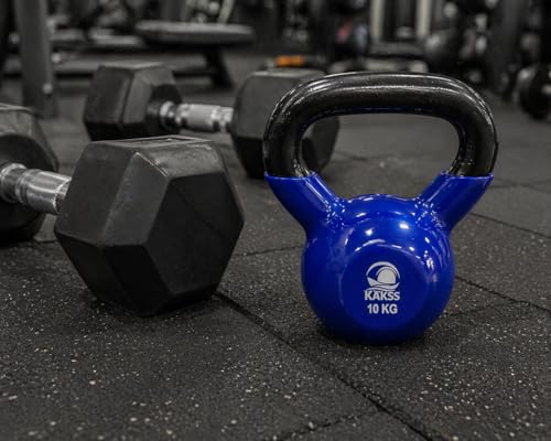 Image of KAKSS Half Coating Vinyl Kettlebell, 10kg Blue Cast Iron Kettle Bell with Non-Slip Grip Handle for Strength Training, Home Gym Workout Equipment for Men & Women (Proudly Made in India)