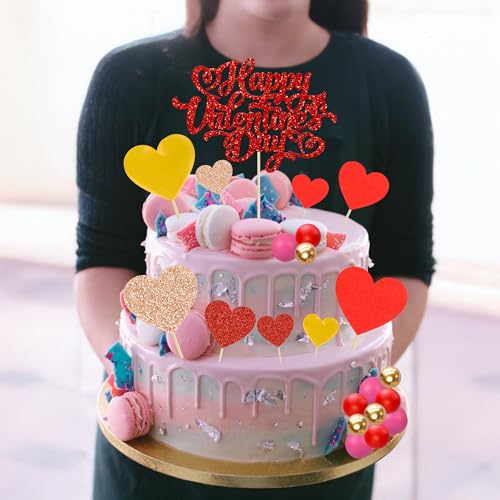 Decoración para tartas de boda y aniversarios con románticos corazones rojos para mesas dulces 4