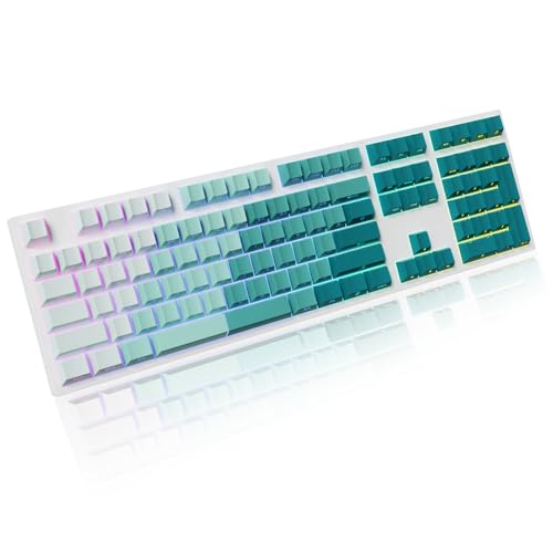 AKepopery Gradient Keycap Side-Print Shine-Through PBT Keycaps, 121 Keys Cherry Profile, Transparent Spacebar Strip, for MX Switches, for Keyboards with LED Facing South (Gradient Green) — view 4