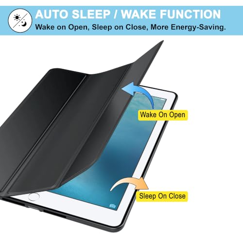 Image of CEDO Smart Case for iPad 5 (5th Gen) / iPad 6 (6th Gen) 9.7 in Tri-Fold Flip Folio Cover | Pencil Holder | Auto Wake-Up /Sleep Mode | Multi View Angles Stand TPU Backcover (Black)