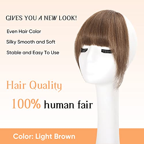 Ebenk 100% Human Hair Bangs - 12G Clip In Wispy Bangs With Temples, Faux Bangs Hair Clip, Easy Hair Extensions,French Bangs, Clip On Bangs Curved Bangs For Daily Wear-Light Brown #TOP1