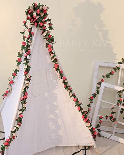 Ruiuzioong Flower Garland Fake Rose Vine 4pcs Artificial Flowers Hanging Rose Ivy Hanging Baskets Wedding Arch Garden Background Decor (Pink,4)