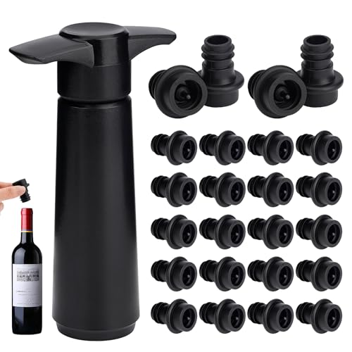 Bomba de vacío de vino con 24 tapones, tapón de botella de vino reutilizable para conservar la frescura del vino, accesorios de vino, negro