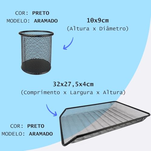 Markys Store - KIT ESCRITÓRIO BANDEJA EMPILHÁVEL ORGANIZADOR MESA PORTA CANETA BANDEJA ORGANIZADORA