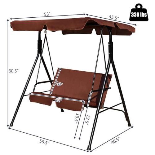 Image of Tangkula 2 Person Porch Swing, Outdoor Swing with Removable Cushions, Solid Steel Structure, Patio Swing with Adjustable Canopy for Porch, Backyard, Garden, Balcony