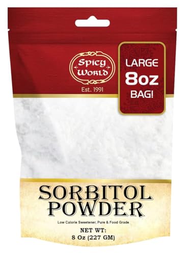Spicy World Pure Sorbitol Powder 8 Oz Bag - Food Grade, Low Calorie Sweetener, Sugar Substitute, Thickening Agent - Packaged in USA