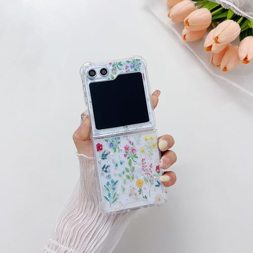 Étui de luxe pour Samsung Galaxy Z Flip 5 aux fleurs séchées délicates