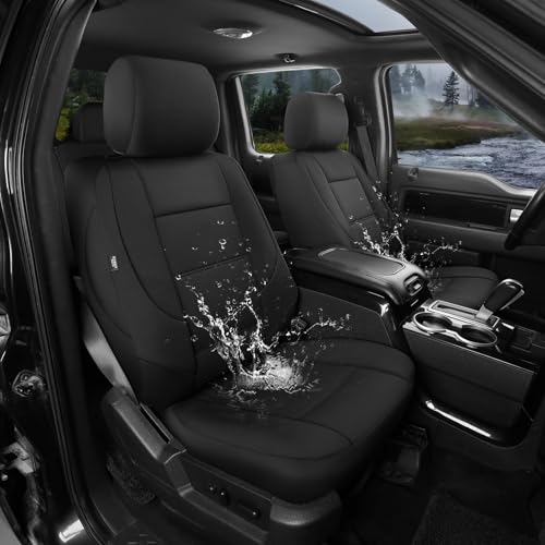 GIANT PANDA Waterproof Neoprene 2 Pack Front Car Seat Covers Custom Fit 2009-2026 Ford F150 2017-2026 F250 F350 Super Duty Crew Cab SuperCrew SuperCab Pickup Trucks Leak-Proof Wetsuit (Black)